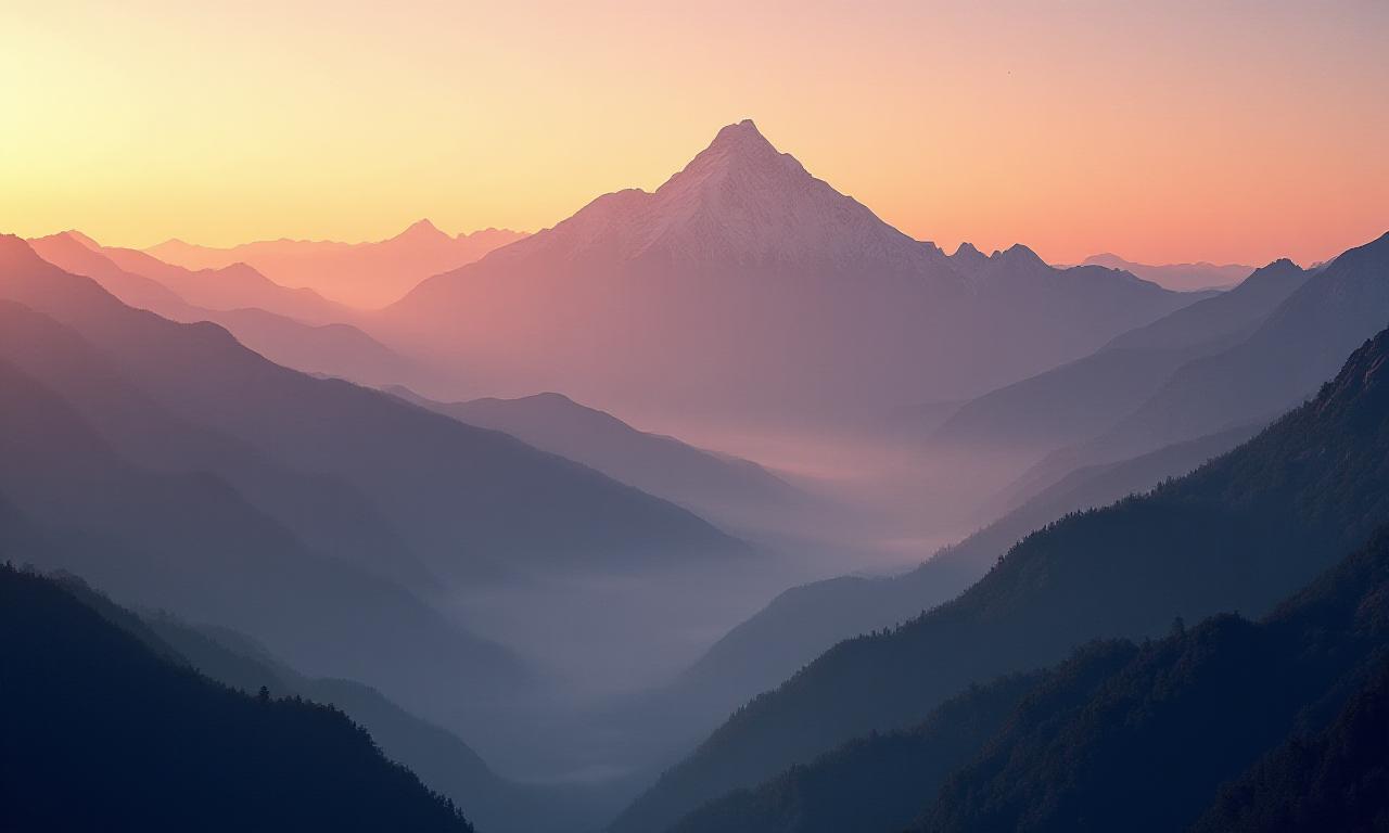 Panoramic mountain landscape at dawn representing data peaks